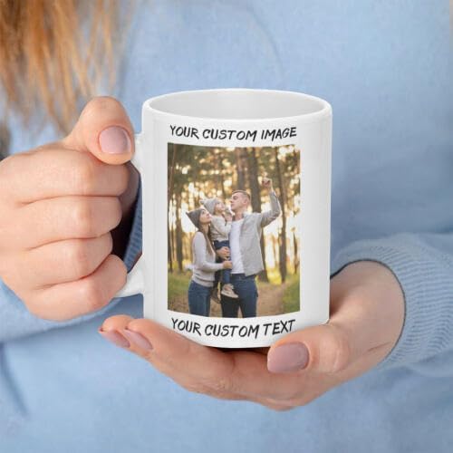 Personalized Coffee Cup with Photo, Logo or Text - Custom Both Sides Printed Mug for Him & Her - Unique Customized Gifts with Names - White/Red
