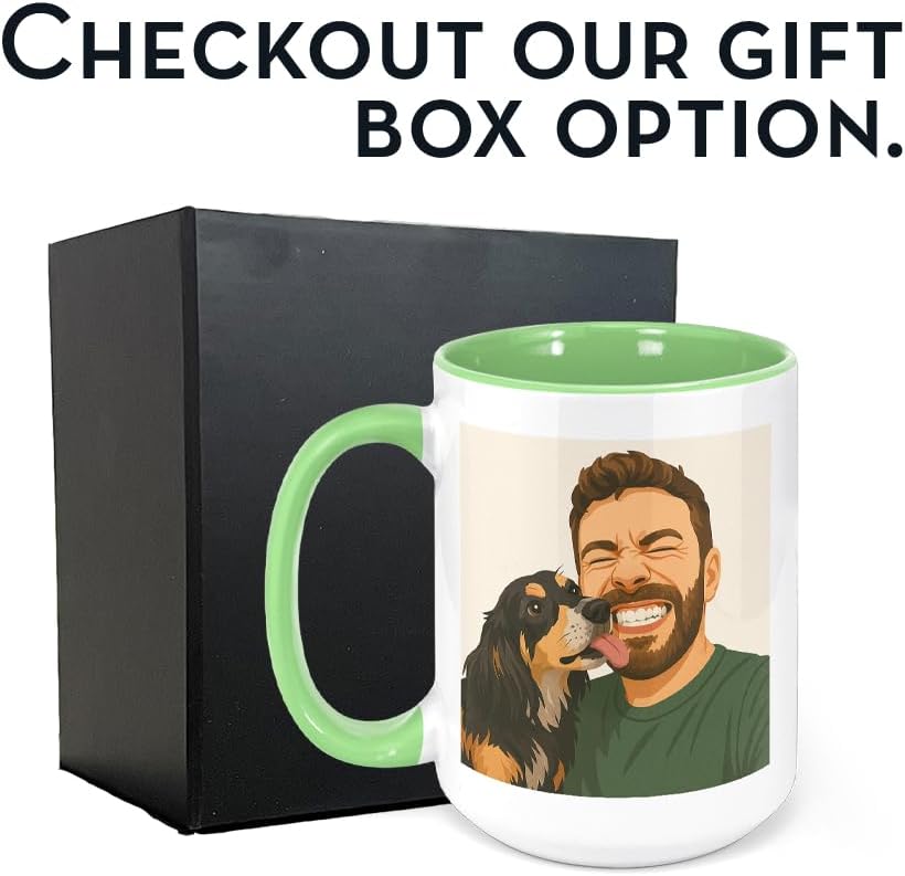 Personalized Coffee Mug, Custom Drawing Portrait Gift, Funny Customized Coffee Gift for Men & Women, Custom Mugs with Pictures, Light Green 15oz Customized Ceramic Tea Cup