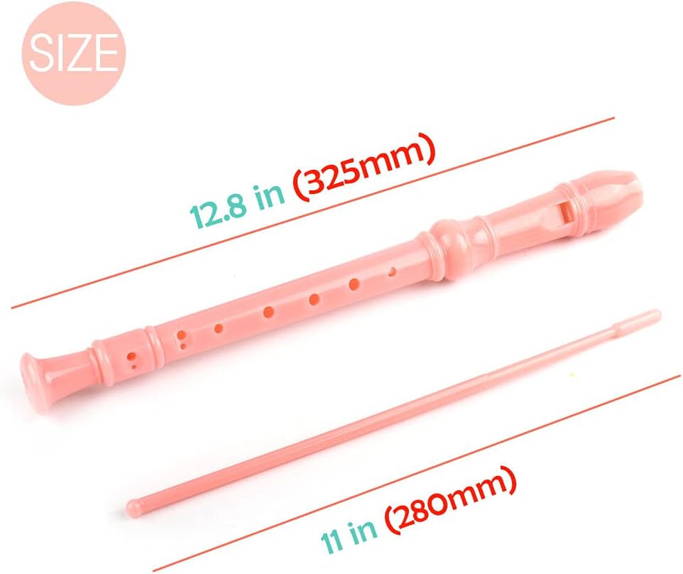 Mr.Power German Style C Key Soprano Recorder 8-Hole 3 Piece Music Musical Instruments for Beginners, Adults with Fingering Chart Cleaning Kit (Pink)