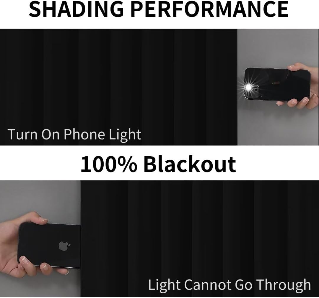 Joydeco Blackout Curtains 108 Inches Long, Black Extra Long Black Out Curtains for Living Room Bedroom, Grommet Total Room Darkening Drapes Grommets Solid Drapes for Bedroom Windows