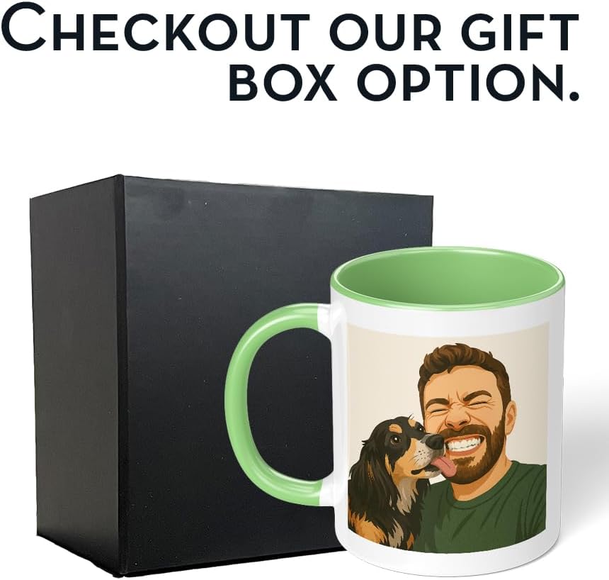 Personalized Coffee Mug, Custom Drawing Portrait Gift, Funny Customized Coffee Gift for Men & Women, Custom Mugs with Pictures, Light Green 11oz Customized Ceramic Tea Cup