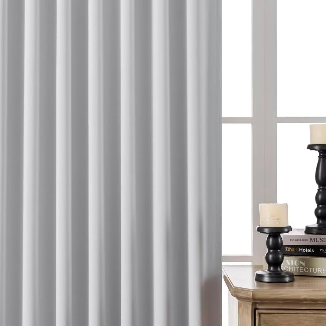 Joydeco 108 Inch 60% Blackout White Curtains 2 Panels,Elegant Soft Sheer Curtains for Bedroom,Thermal Insulated Black Out Drapes for Living Room,Rod Pocket Back Tab Drapes(W52xL108 Inch,Greyish White)