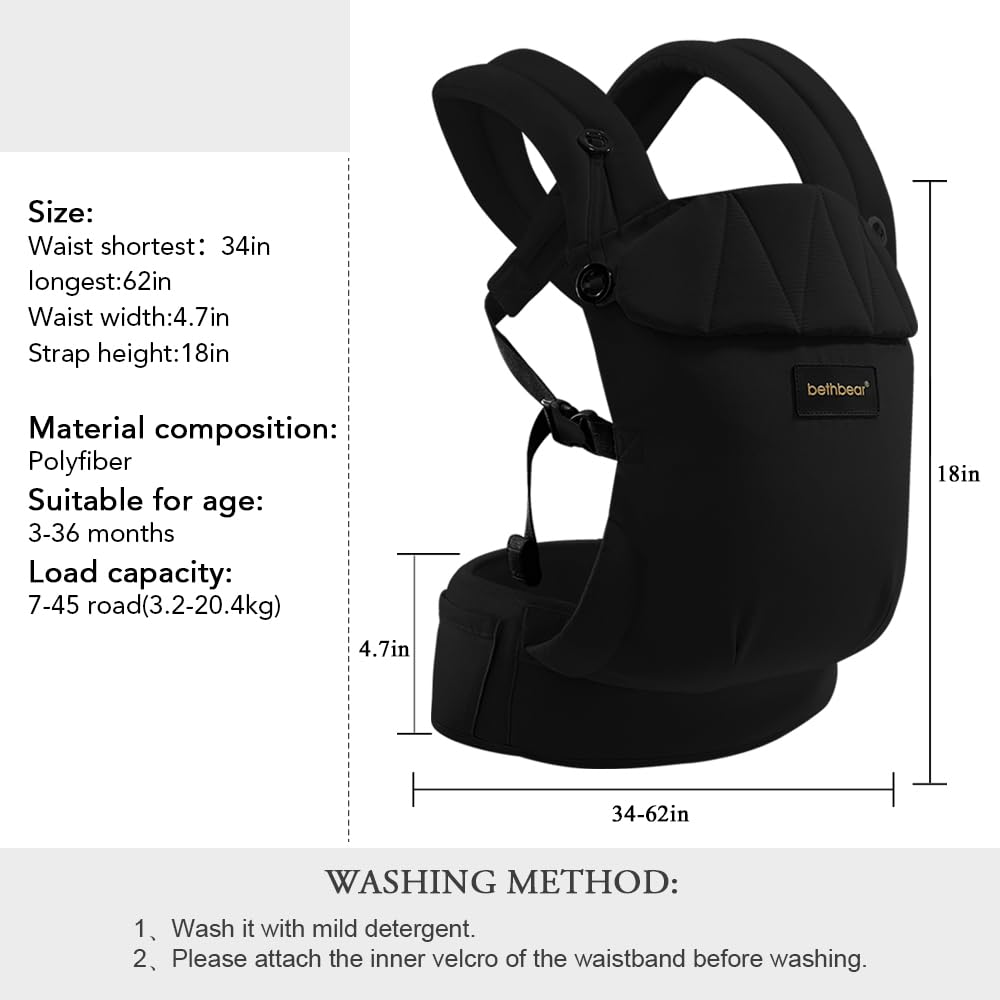 Baby Carrier Newborn to Toddler 7-45 lbs with Natural Material, Ergonomic Design,Versatile and Adjustable,Hands Free for Moms&Dads,Black