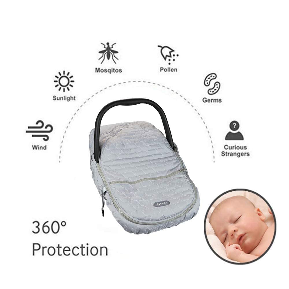 Yoofoss Baby Car Seat Cover Winter Carseat Canopies Cover to Protect Baby from Cold Wind, Super Warm Plush Fleece Baby Carrier Cover for Infant Boys Girls (Grey)