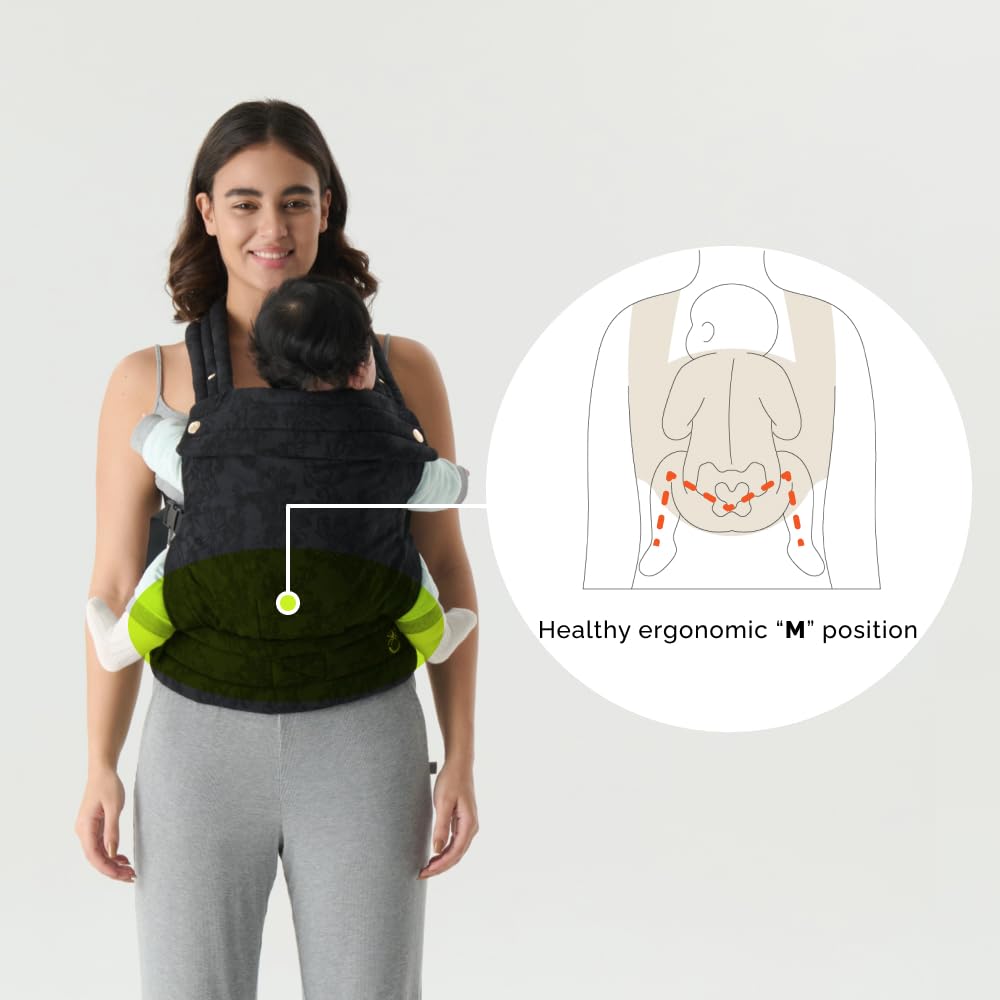 NEST BLANCHE Baby Carrier – Soft Cotton Linen Blend with Magnolia Jacquard Design, Adjustable and Ergonomic for Newborns and Toddlers (Ebony)