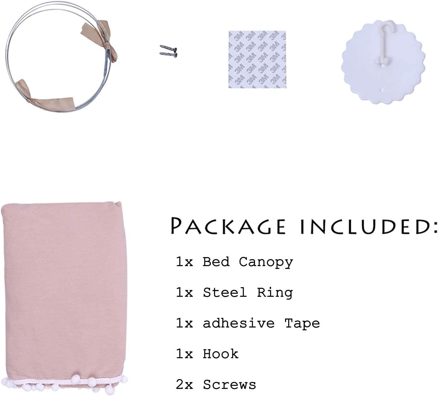 Bed Canopy with Pom Pom for Kids Crib Baby Girl Netting Cover Canopy Crib Curtain Reading Nook Hanging Tent Nursery Play Game Castle Room Decoration (Pink)