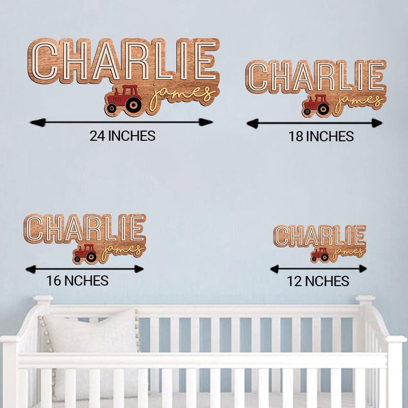 Personalized Wooden Nursery Name Sign, Baby Name sign for kids room decor, Tractor themed for boys girls, Baby shower, Door hanging gift/9