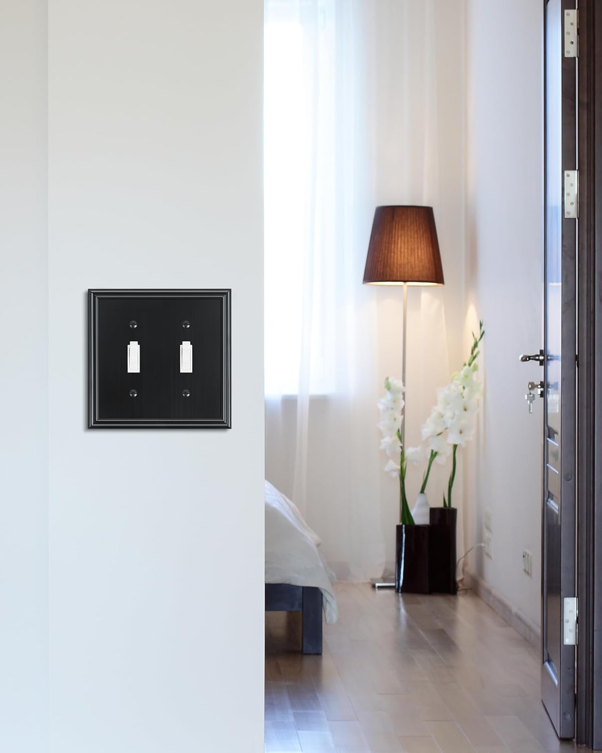 2-Pack Double Toggle Light Switch Cover Plate, Durable Solid Zinc Alloy Decorative Dual Switch Plate Covers, Black 2 Gang Wall Plate, Corrosion Resistant