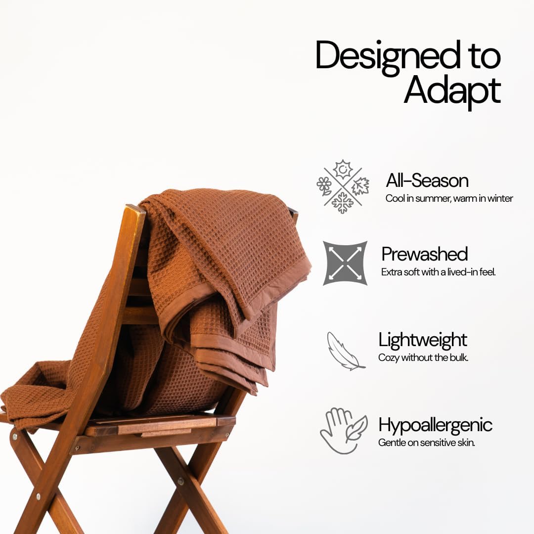 Salt Earth GOTS Certified 100% Organic Cotton Throw Blanket, 90" X 90" Blankets & Throws for Bed, Throw Blanket for Couch,Modern & Cozy Blanket, All Season Waffle Blanket, Soft Blanket (Potting Soil)