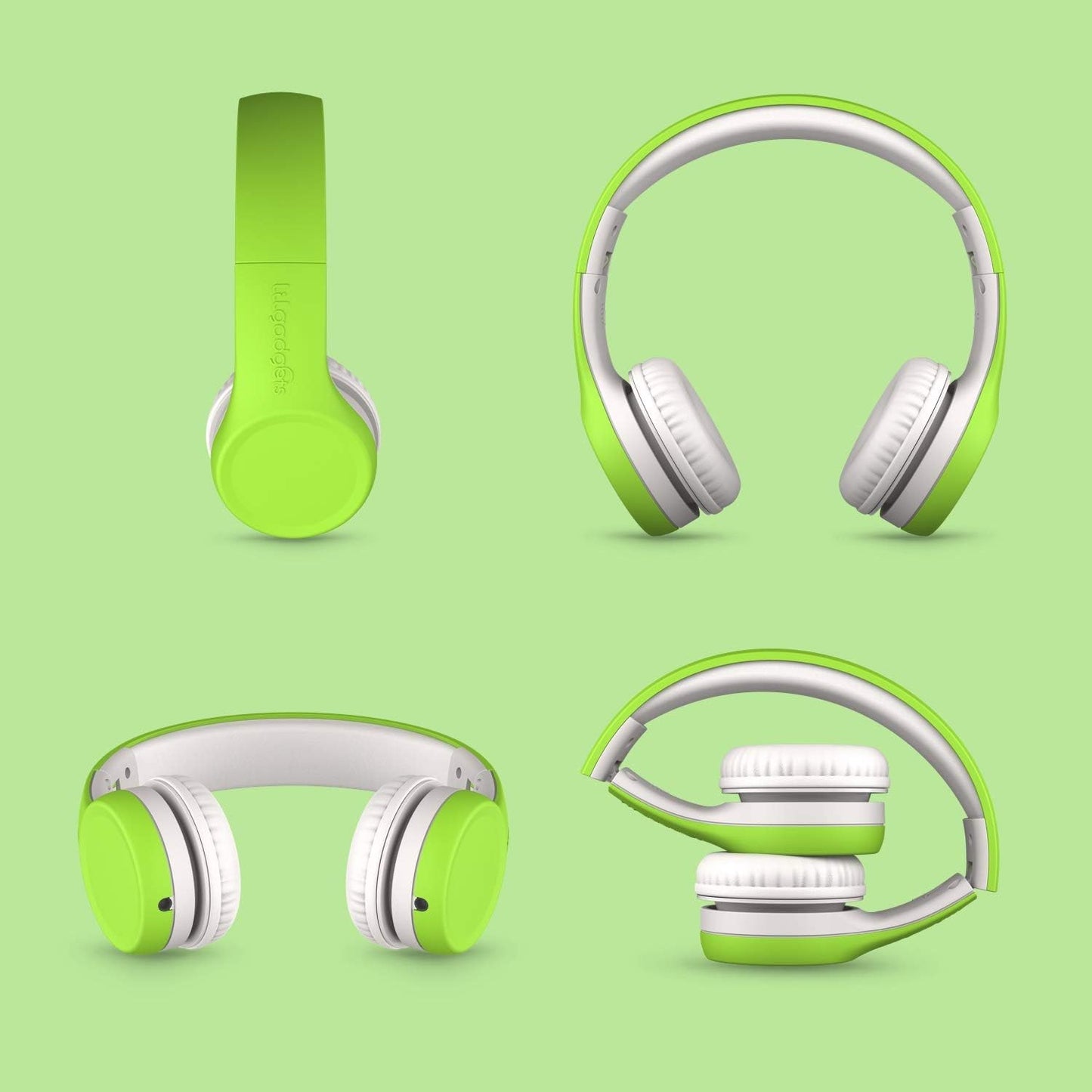 LilGadgets Connect+ Wired Kids Headphones for School with Mic, Volume Limited & Noise Reduction, On-Ear Headset with Cord, SharePort Technology for Multiple Kids & SoftTouch Padding, Green