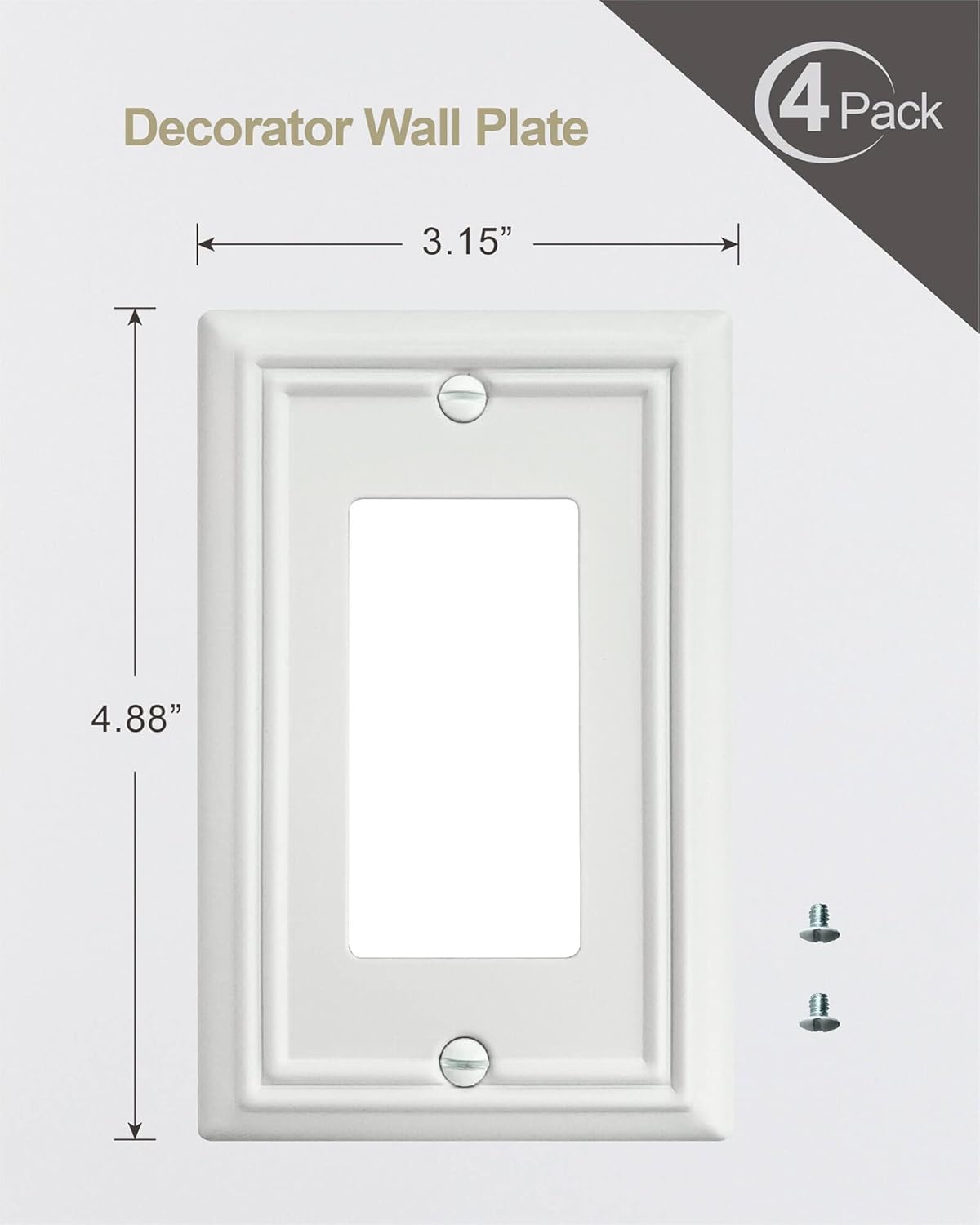 4-Pack Decorator Wall Plates for Receptacle, GFCI Outlet, Dimmer Switch, Metal Electrical Outlet Cover Plates, Off White Finish, 3.15''*4.88'', Midsize