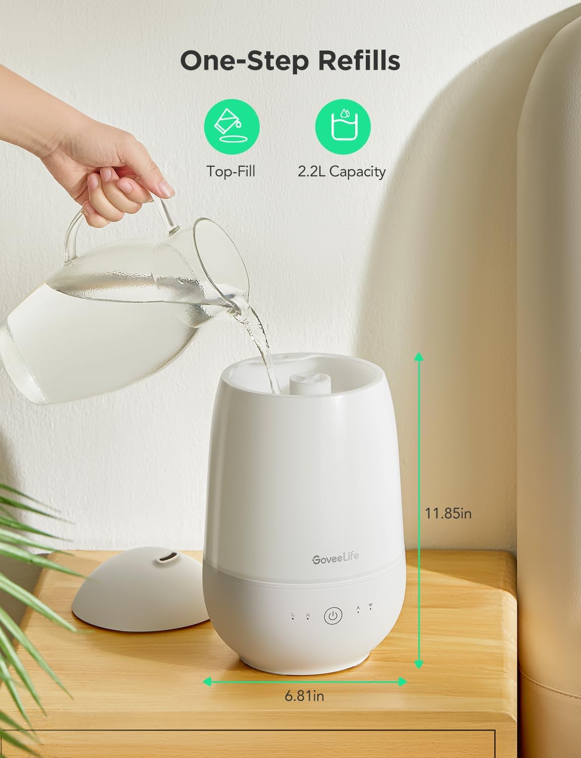 GoveeLife Humidifiers for Bedroom, Smart Cool Mist Air Humidifier for Baby, Nursery, Plants, Easy to Clean & Top Fill Ultrasonic Humidifier with APP & Voice Control, Essential Oil Diffuser, Nightlight