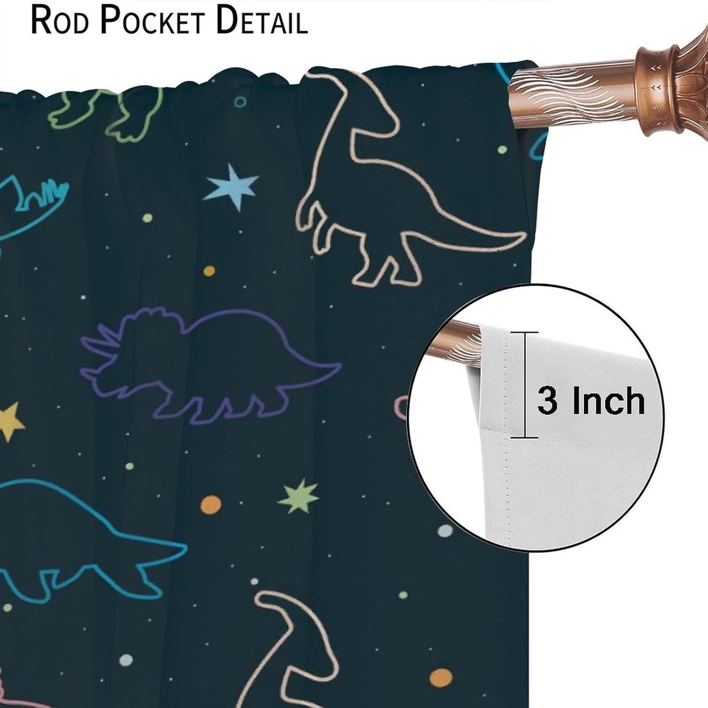 Cartoon Colorful Dinosaur Curtains for Kids Boys Girls Home Decor, Astronaut Funny Outer Space Star Blackout Rod Pocket Window Drapes for Bedroom Living Room W31.5xL63in 2 Panels