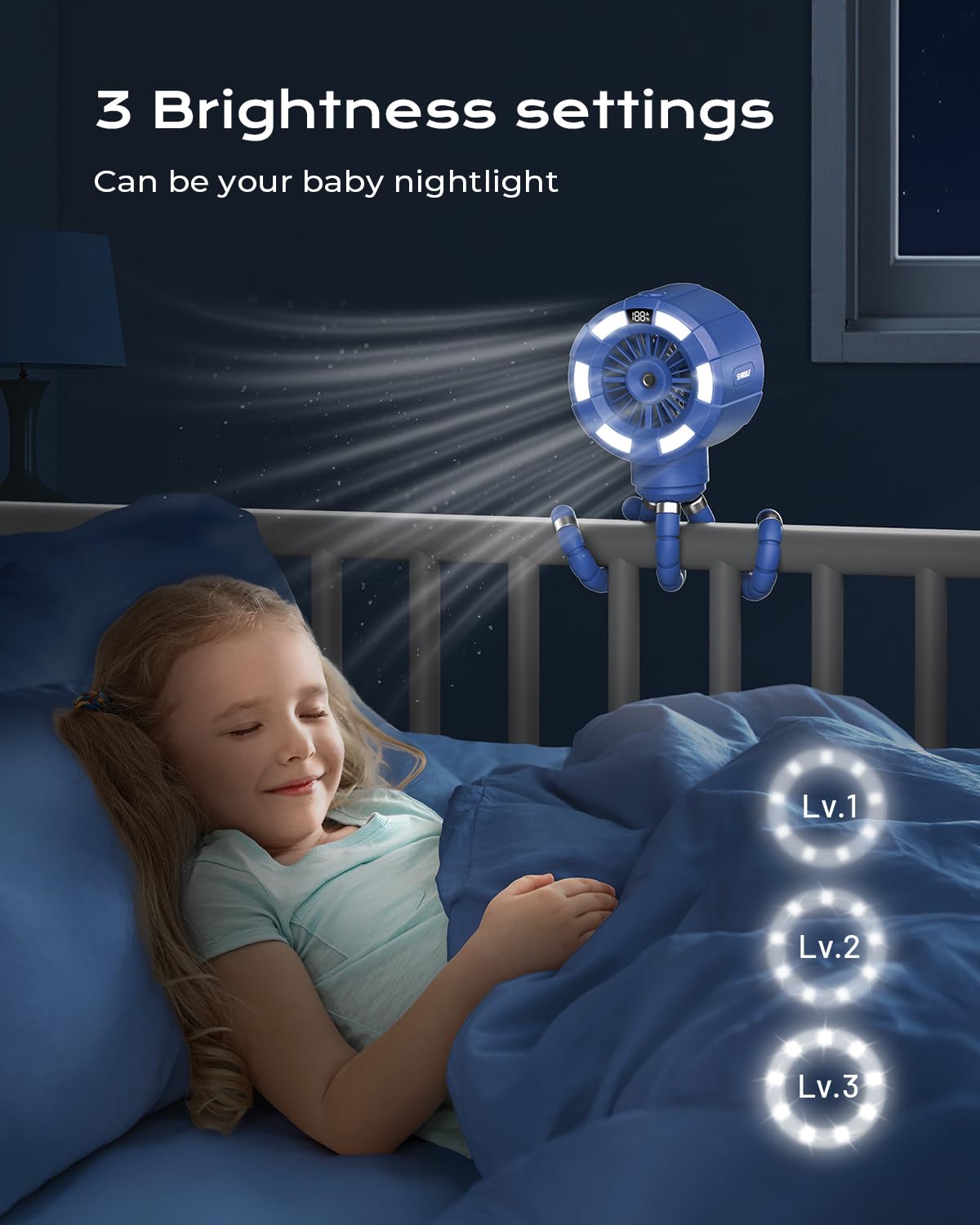 6000mAh Misting Fan for Stroller, 3 Speeds Portable Clip Fan with Intermittent/Continuous Spray, 14H Cooling, Detachable Mount, Timer & Night Light for Baby (100ML Water Tank)-Darblue