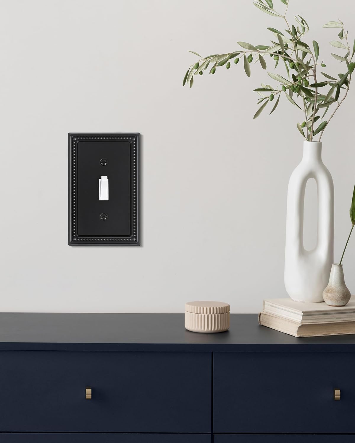 6-Pack Single Toggle Light Switch Cover Plate, Pearls Decorative Switch Plate Covers, Black 1 Gang Metal Wall Plate, Corrosion Resistant