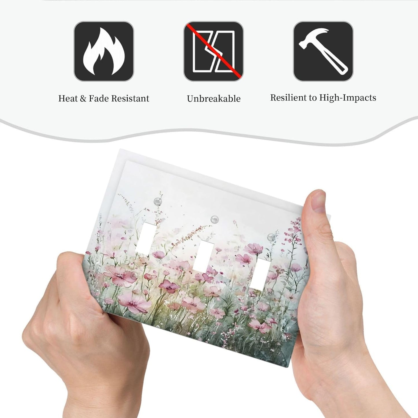 Decorative Switch Plates Wildflower Botanical Watercolor Floral 3 Gang Wall Plate Triple Toggle Light Switch Cover Faceplate Electrical Wall Panels For Bed Room Living Room Decor