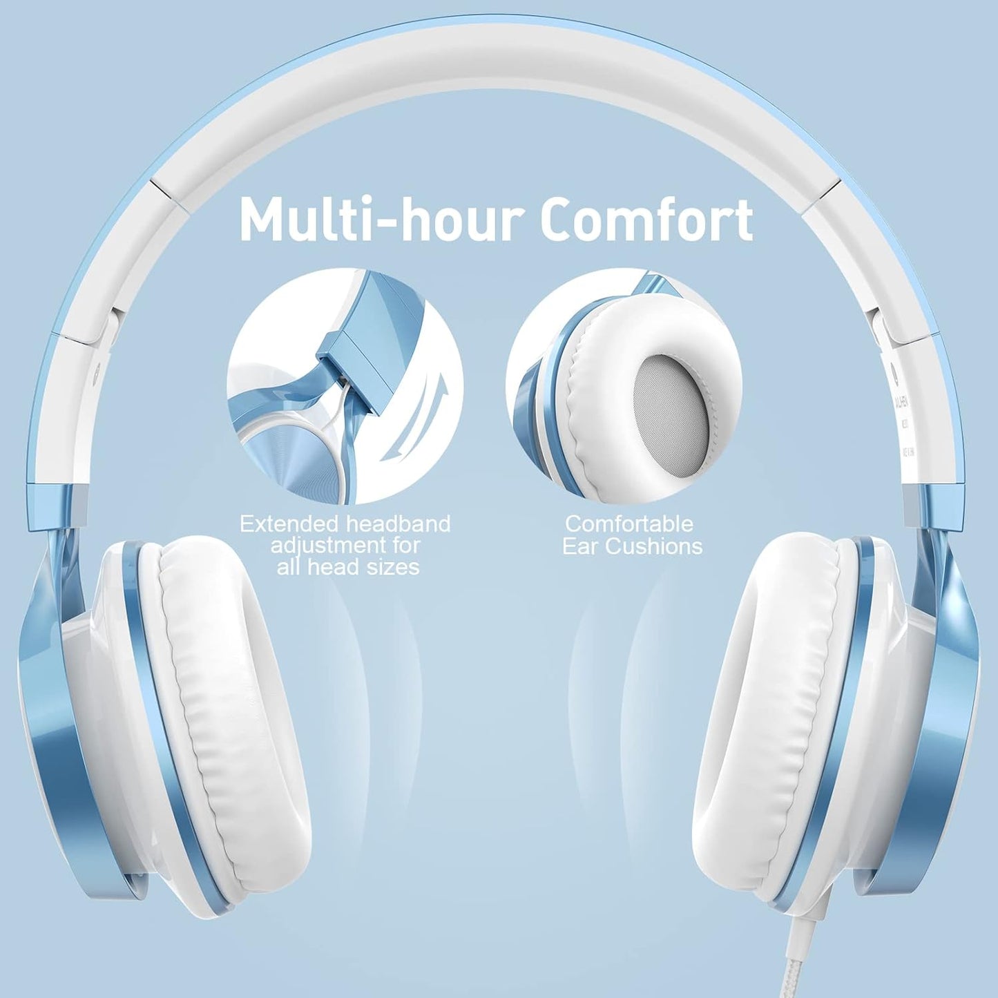 AILIHEN Kids Headphones for School Boys, Headphones with Microphone for Chromebook Laptop Computer Smartphone, 3.5mm Foldable Lightweight Headset for Teen Teenager (Blue)