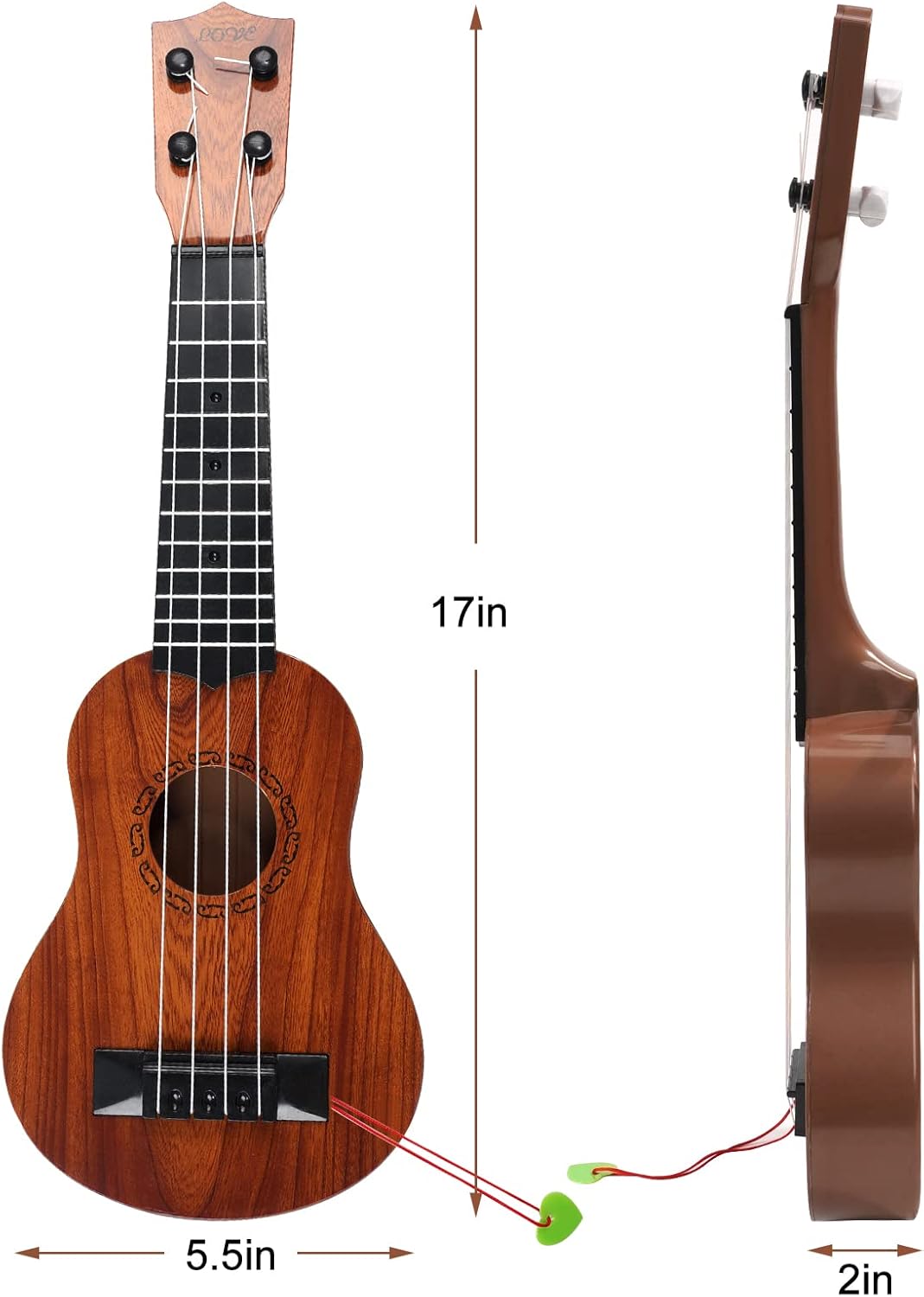 Raimy 17in Kids Ukulele Guitar - 4 Strings Mini Guitar Children Musical Instruments Educational Toys with Picks for Toddler Kids Boys Girls Beginner (Mahogany)
