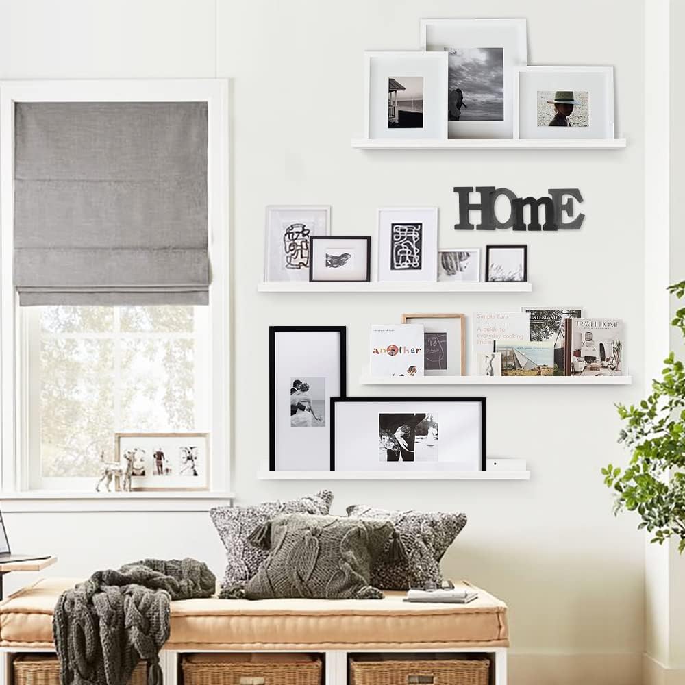 Forbena White Floating Shelves for Wall 36 Inches Long 4-Pack, Large Nursery Book Shelves Bookshelf for Kids Bedroom, Wood Picture Ledge Shelf with Lip for Living Room Decor Photo Frames Legos Display