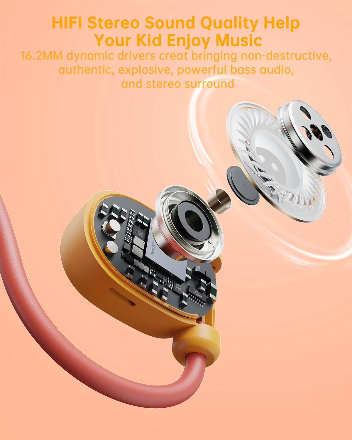 Kid Headphones for School, Air Conduction Open Ear Headphones, 3.5mm Jack Wired Cord, Ultra-Comfort, Ergonomic and Lightweight Design Perfect for School and Outdoor Activities-Orange