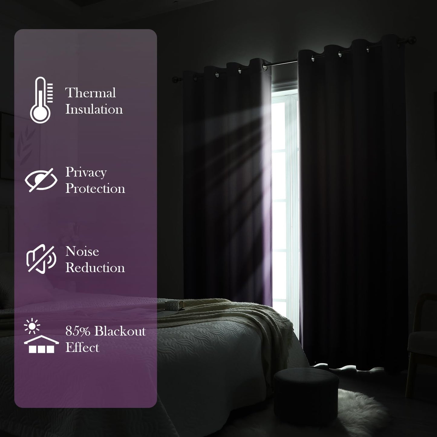 HOMEIDEAS Purple Ombre Blackout Curtains 52 X 96 Inch Length Gradient Room Darkening Thermal Insulated Energy Saving Grommet 2 Panels Window Drapes for Living Room/Bedroom