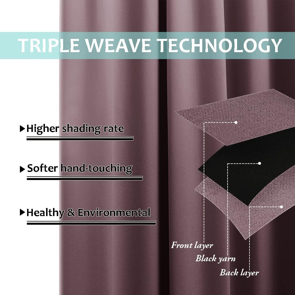 NICETOWN Dry Rose 100% Blackout Curtains for Windows, Super Heavy-Duty Black Lined Total Darkness Drapes for Bedroom, Privacy Assured Window Treatment for Patio (Pack of 2, 70 inches W x 108 inches L)