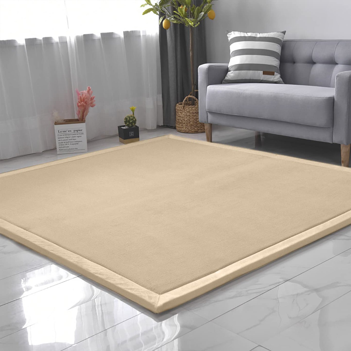 Loartee Nursery Rug Coral Velvet Crawling Area Rug (6'8"x9'2", Brown) for Toddler Children Play, Yoga, Exercise Pads Carpet