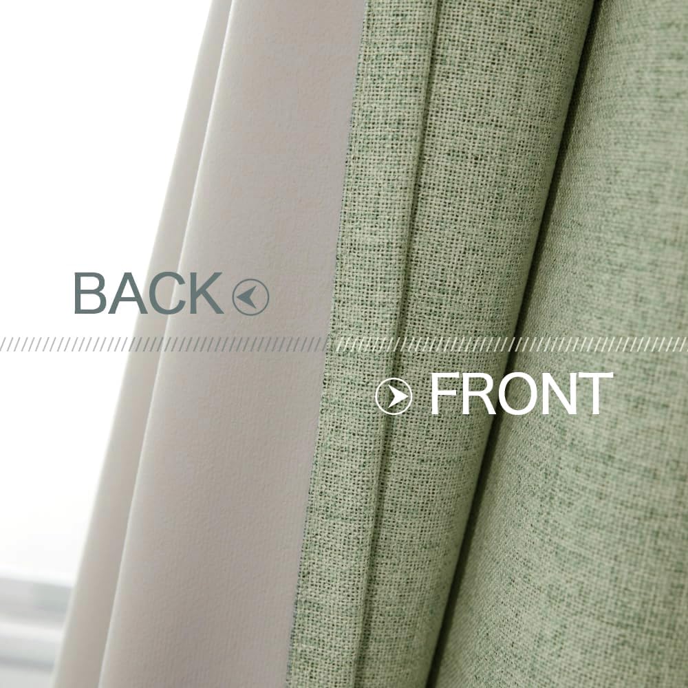 MIULEE Linen Blackout Curtains and Drapes 100% Room Darken Thermal Insulated Grommet Window Panels with Coating 2 PCs W 42 x L 84 inches Sage Green