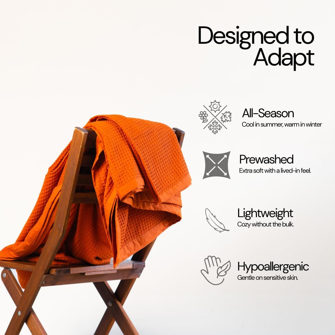 Salt Earth GOTS Certified 100% Organic Cotton Throw Blanket,108"X90" Blankets & Throws for Bed, Throw Blanket for Couch,Modern & Cozy Blanket, All Season Waffle Blanket, Soft Blanket(Cinnamon Stick)