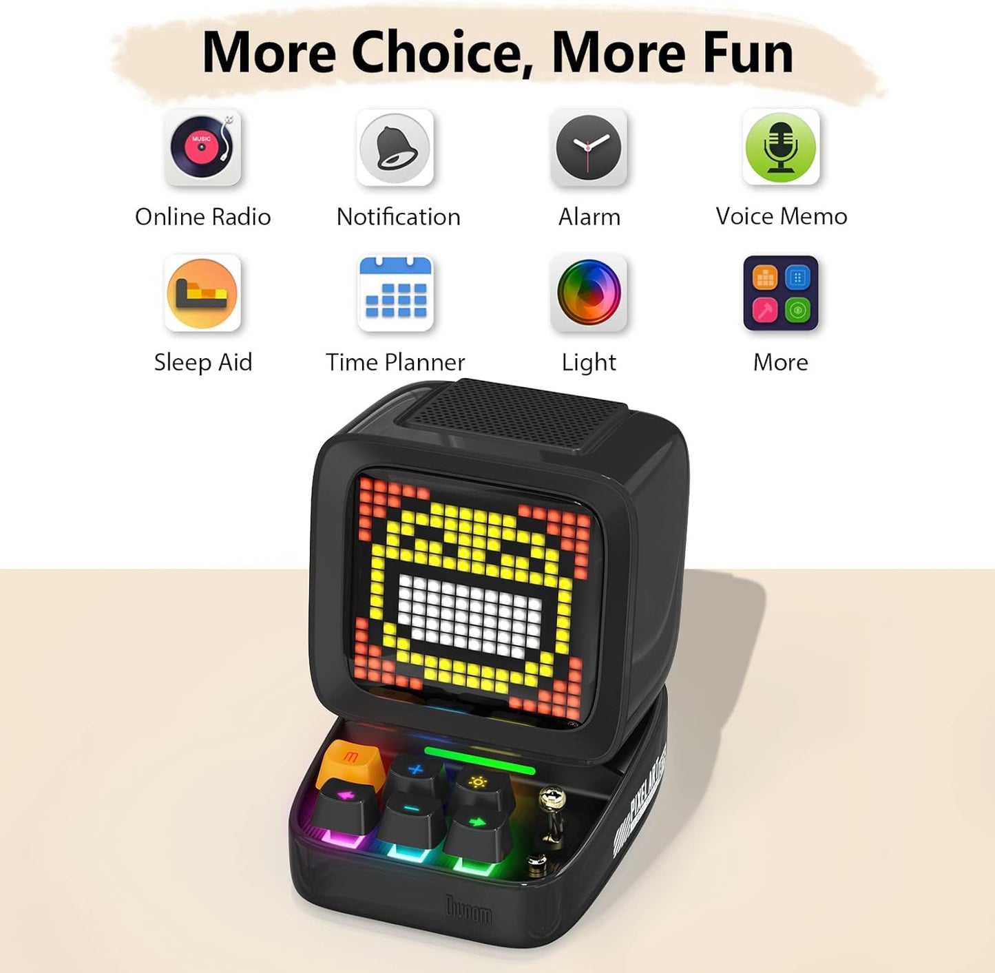 Divoom Ditoo Retro Pixel Art Game Bluetooth Speaker with 16X16 LED App Controlled Front Screen (Black)