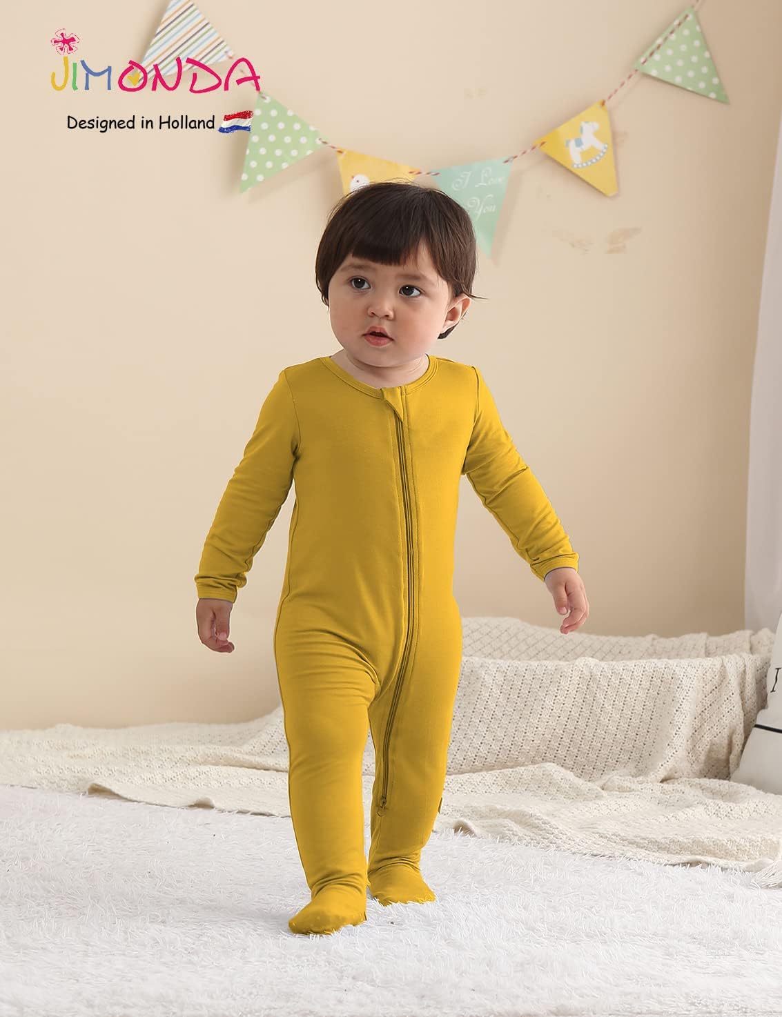 Jimonda Bamboo Baby Pajamas,Unisex Boys Girls One-Piece Footies,Long Sleeve Sleepers 2-Way Zip closure Romper