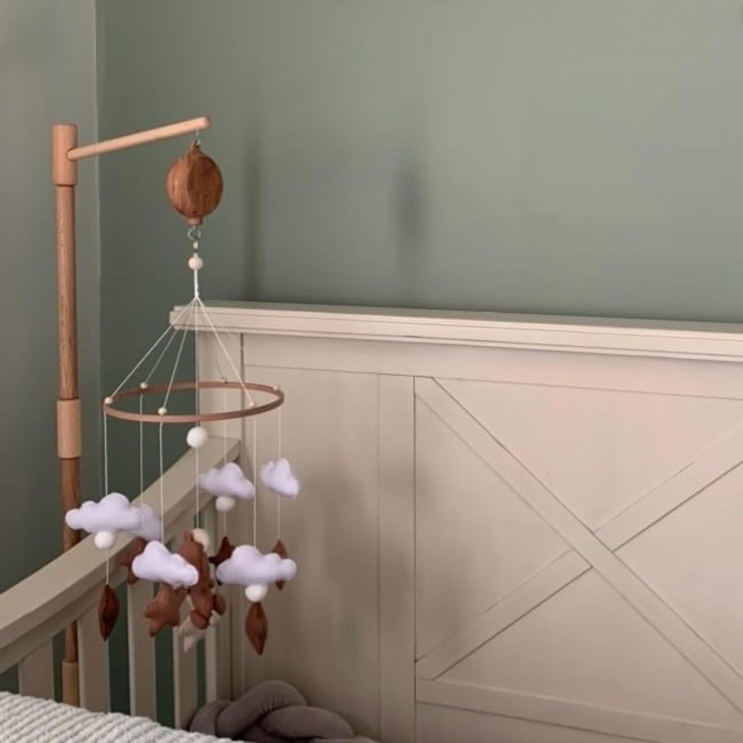 Crib Mobile Motor with Music Box, Baby Mobile for Crib with 12 Classic Lullabies & Rotating Function, Wooden Design Crib Mobile with Music