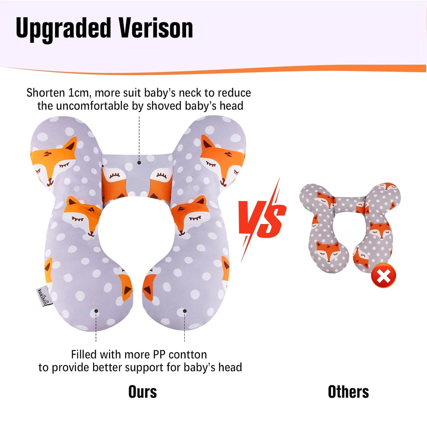 KAKIBLIN Baby Travel Pillow,Baby Neck Pillows for Car Seat,Upgraded Baby Head Pillow,Toddler Head and Neck Baby Support Pillow for Car Seat, Pushchair,Travel (Gray Fox)