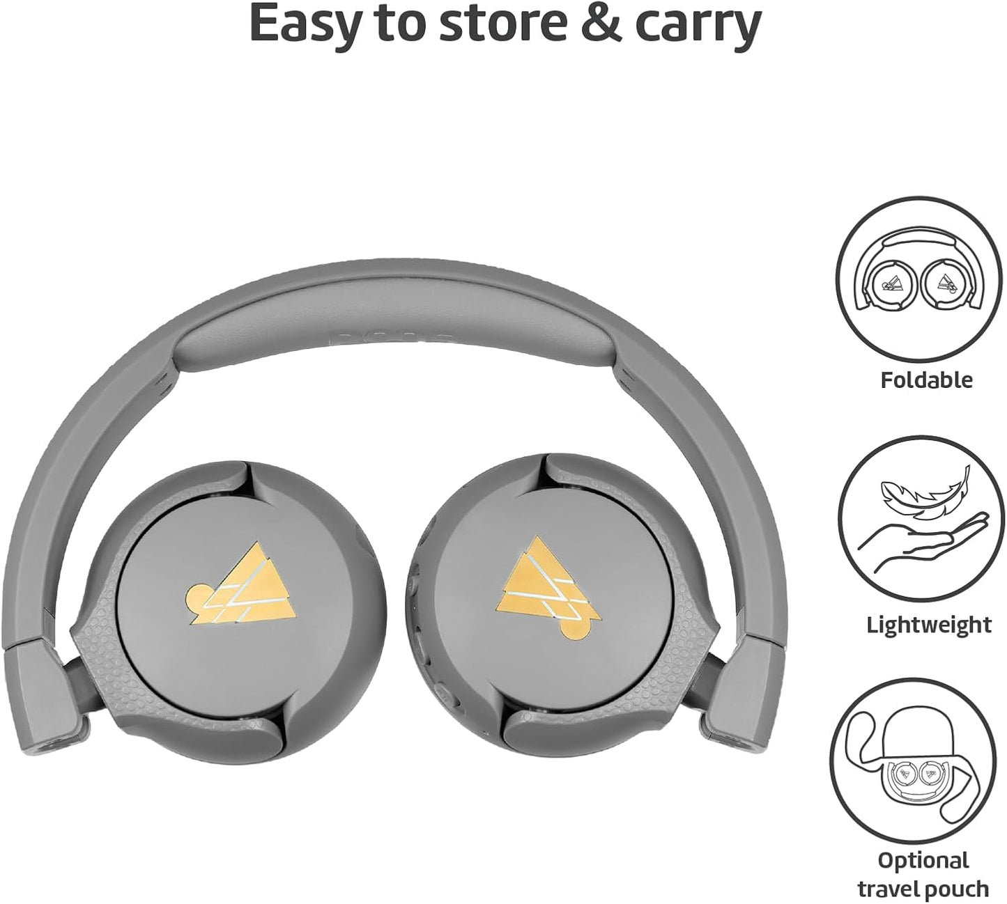 POGS Kids Bluetooth Wireless Headphones | The Gecko 2 | Foldable, Durable Headphones for Kids 3+ | Volume Limited 85 dB, Microphone | On-Ear | Wireless Music-Sharing Function (rGrey)