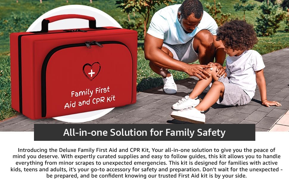 Family First Aid & CPR Kit - Emergency Medical Kit for The Entire Family, Child, Kids, and Youth. Perfect for Camping, Travel, Car, Hiking, Sports, Outdoor, and Home - First Aid Guide Life Safety Pro