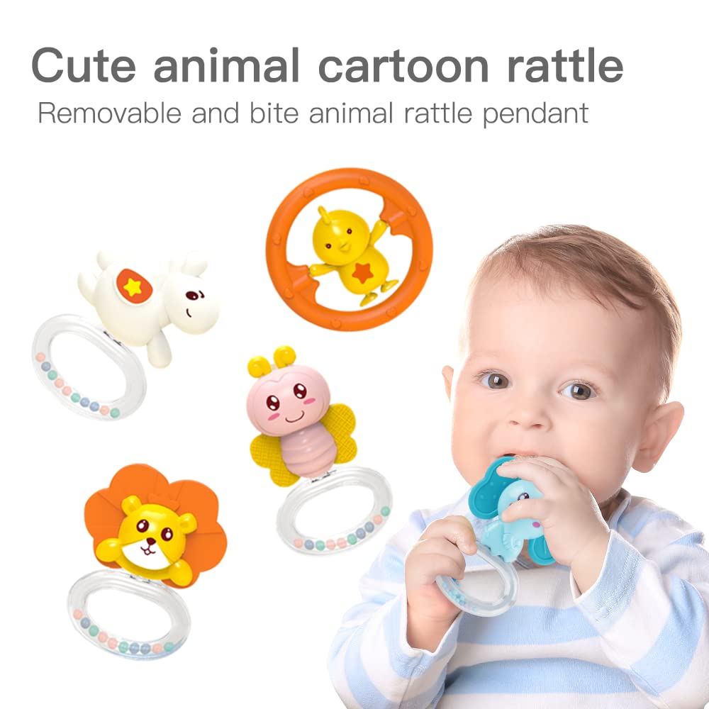 Baby Musical Crib Mobile with Night Lights and Relaxing Music,Hanging Rotating Animals Rattles,Stars Projection,Remote Control,for Boy Girl Newborn Baby Toys(Pink)