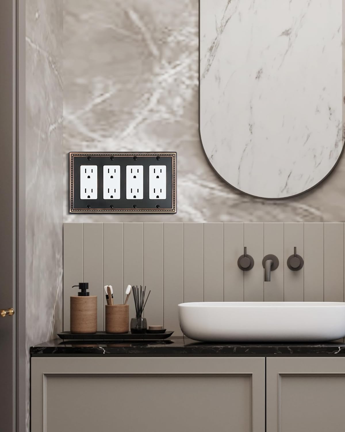 2-Pack Quad Decorator Outlet Cover Plate, Pearls Decorative Switch Plates and Outlet Covers, 4 Gang Aged Bronze Metal Wall Plates, Corrosion Resistant