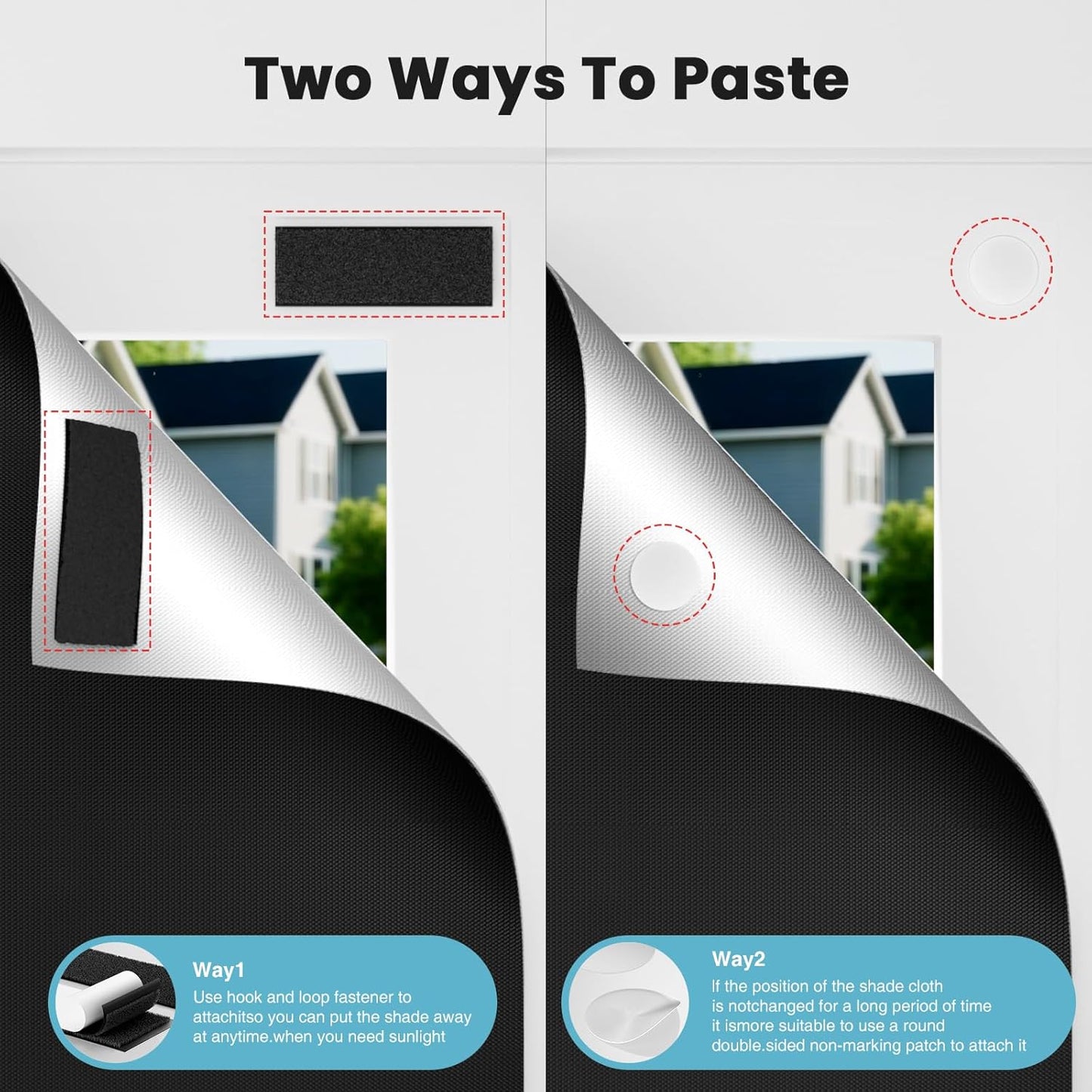 Temporary Blackout Curtains 40" x 57", 100% Blackout Shades for Window, Portable Black Out Blinds with Hook & Loop Stickers, No Drill, UV Protect Black Out Window Shades for Baby Travelers Bedroom