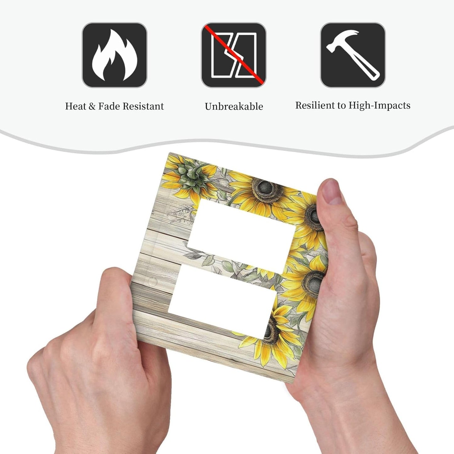 Decorative Outlet Covers Floral Sunflower Rustic Flower Vintage Wood 2 Gang Double Gfci Rocker Electrical Wall Panels Light Switch Cover Plate For Farmhouse Cabin Decor