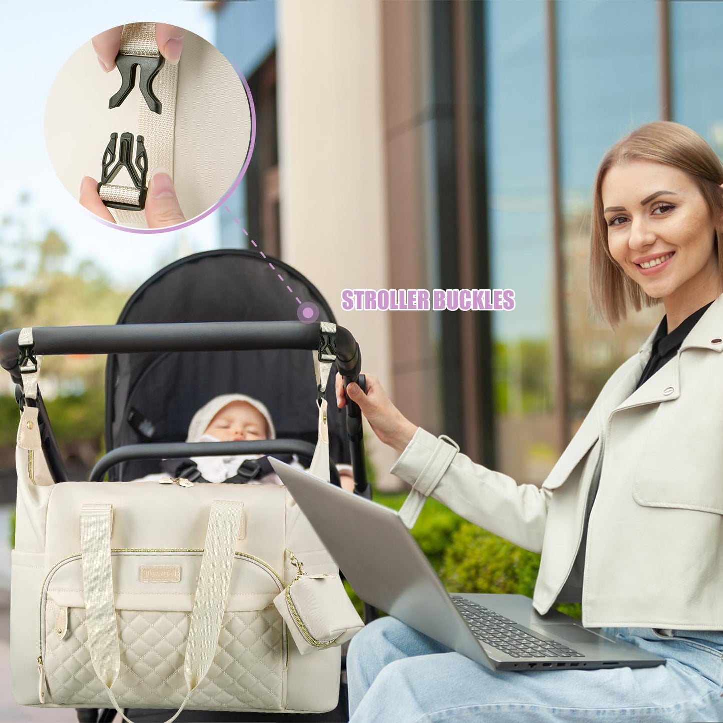 Tuwubi Diaper Bag Tote,Baby Diaper Bag with Pacifier Case Large Travel Diaper Tote Caddy for Mom and Dad Multifunction Large Baby Bag - White