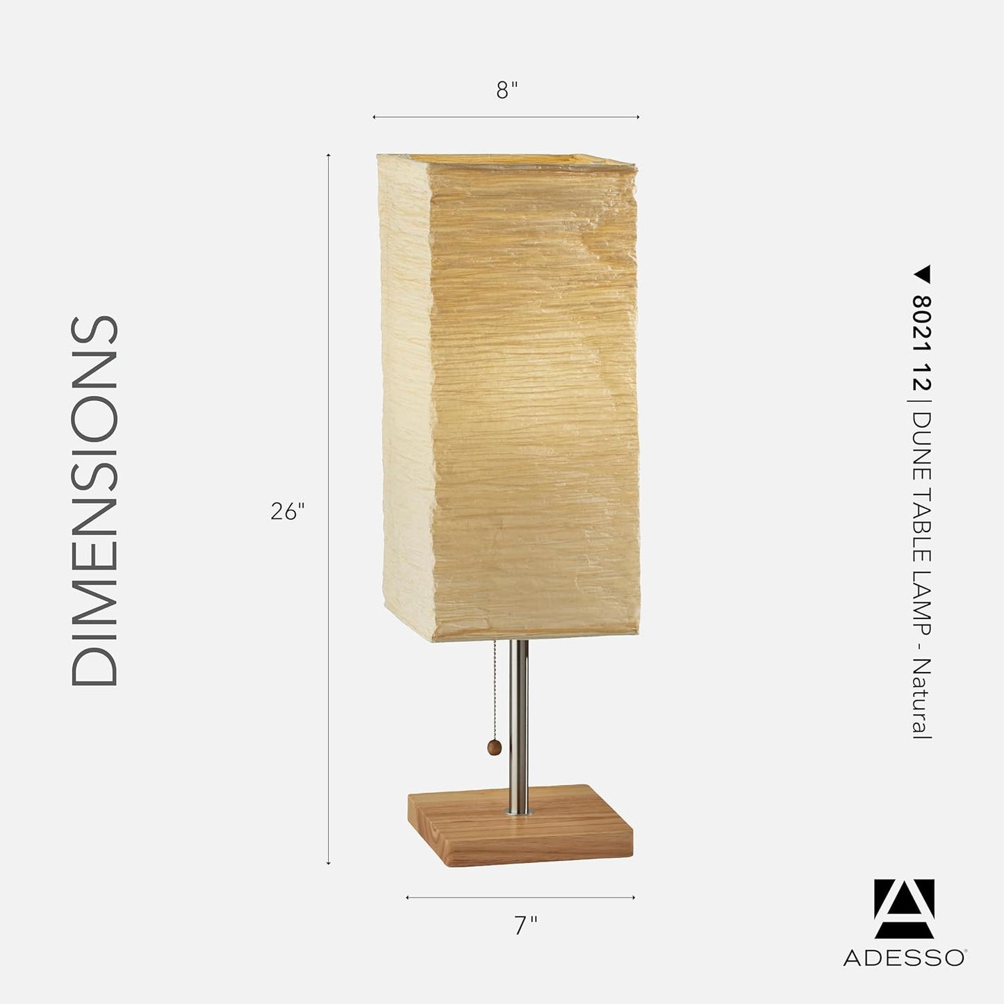 Adesso 8021-12 Dune Table Lamp, 25 in., 100 W Incandescent/ 26W CFL, Natural Rubber Wood/Steel Accents, 1 Table Lamp , White