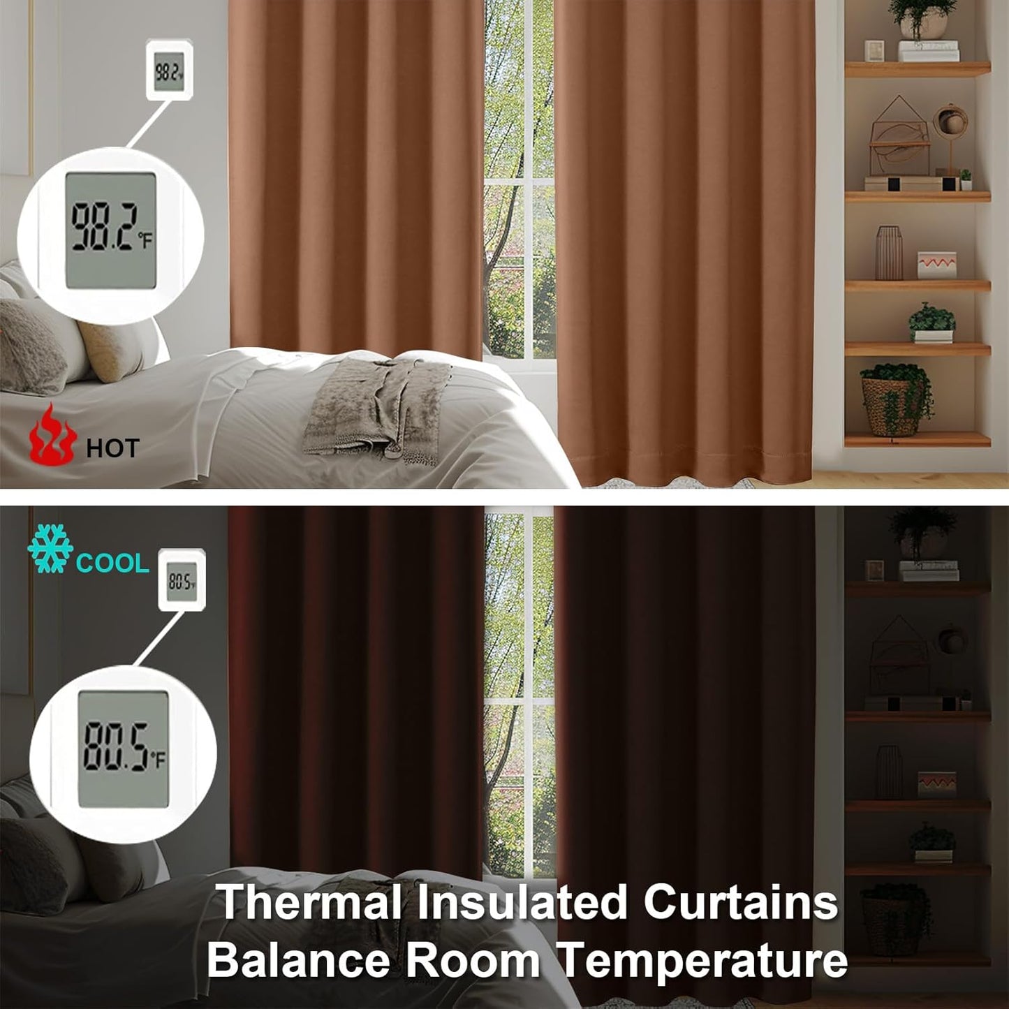 Simplebrand Ava Sun Baked Blackout Curtains for Bedroom 63 Inch Length 2 Panels, Solid Thermal Insulated Energy Saving Rod Pocket Window Treatment Curtains Blackout Drapes, W40 x L63 Inch, Sun Baked