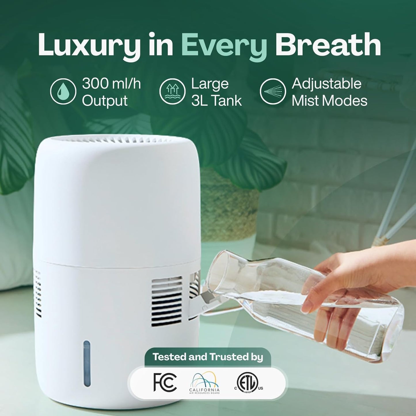 Humea Smart Evaporative Humidifier with WiFi & App Control - 3L Tank, 4 Speeds, 300ml/h - Quiet, Mist-Free, No White Dust - Nightlight - For Allergies, Dry Skin, Better Sleep - White
