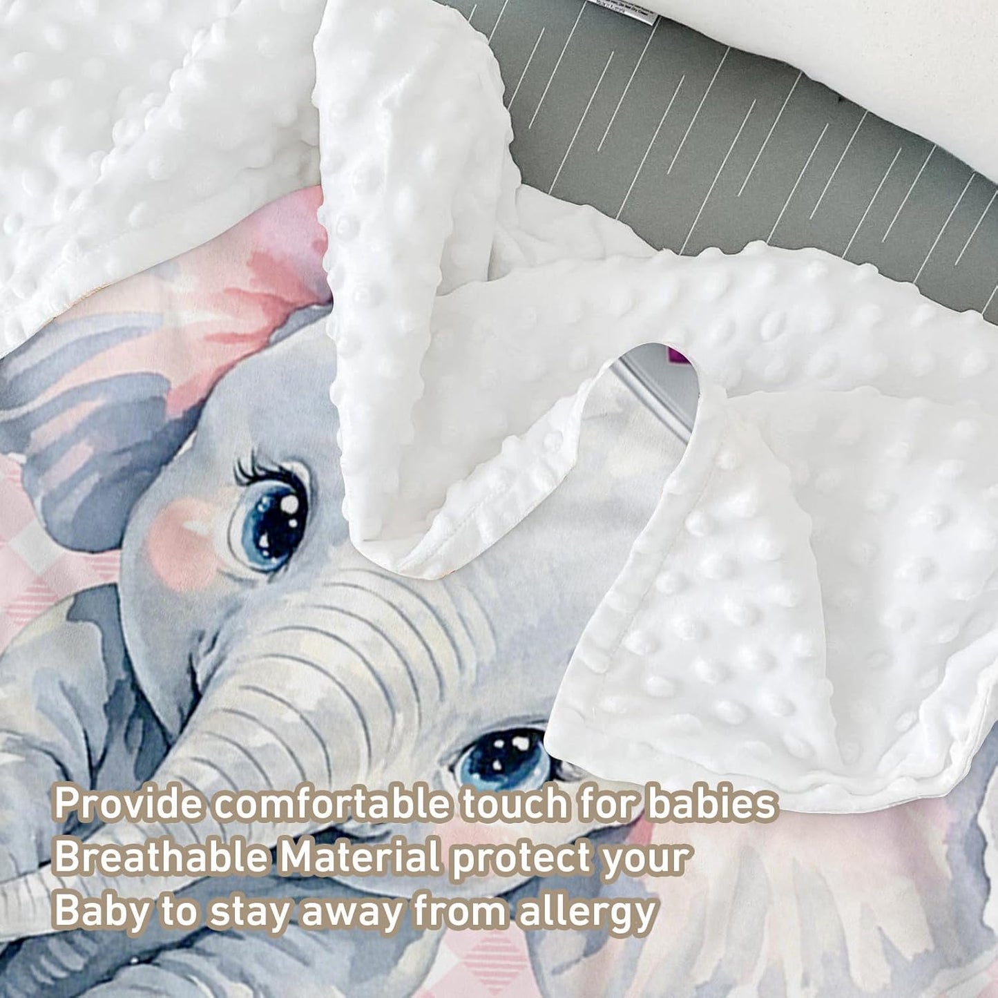 Custom Name Crib Bedding Set - Elephant Theme, Personalized Pink Checkered Nursery Bedding 3-Piece Set– Soft Blanket, Fitted Sheet, Changing Pad Cover – for Newborns Girls Nursery Gifts