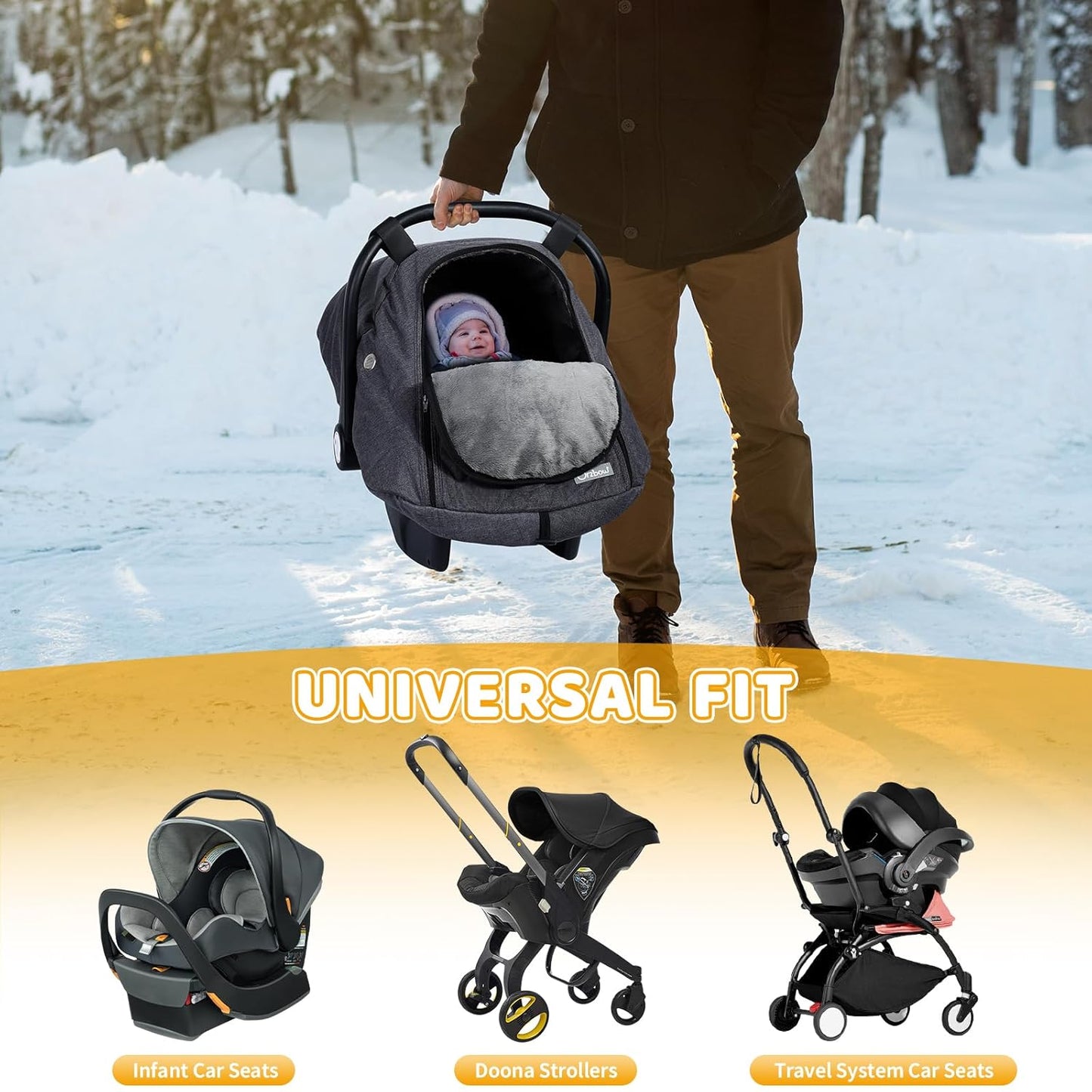 Orzbow Baby Car Seat Cover, Winter Carseat Cover with Zipper Access, Weather & Wind Proof, Side Breathable, Compatible with Doona Car Seats and Strollers, Newborn Essentials Carrier Canopy, Dark Grey