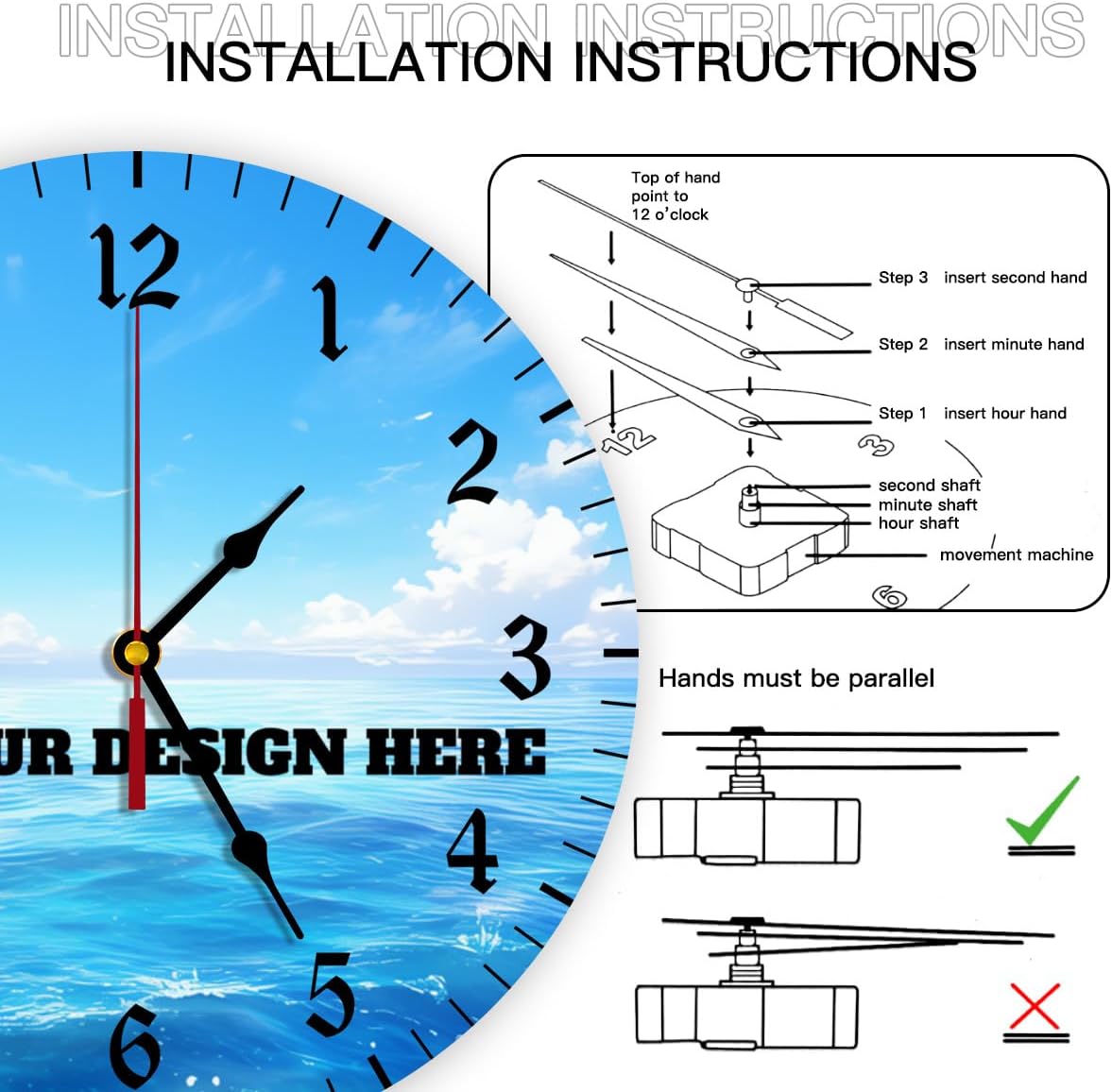 Generic Custom Wall Clock Personalized Clocks with Photo Text Logo Silent Non Ticking Round Decoration for Kitchen Wedding Friend Family Lover, 10inch-25cm