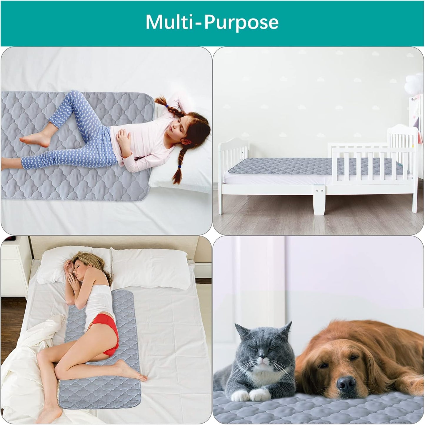 Waterproof Crib Mattress Protector Pad Cover 2 Pack 28" x 52", Anti Slip & Absorbent Waterproof Bed Pads for Standard Crib/Toddler Bed Quilted Machine Washable (Quilted Improved Thickness) Grey