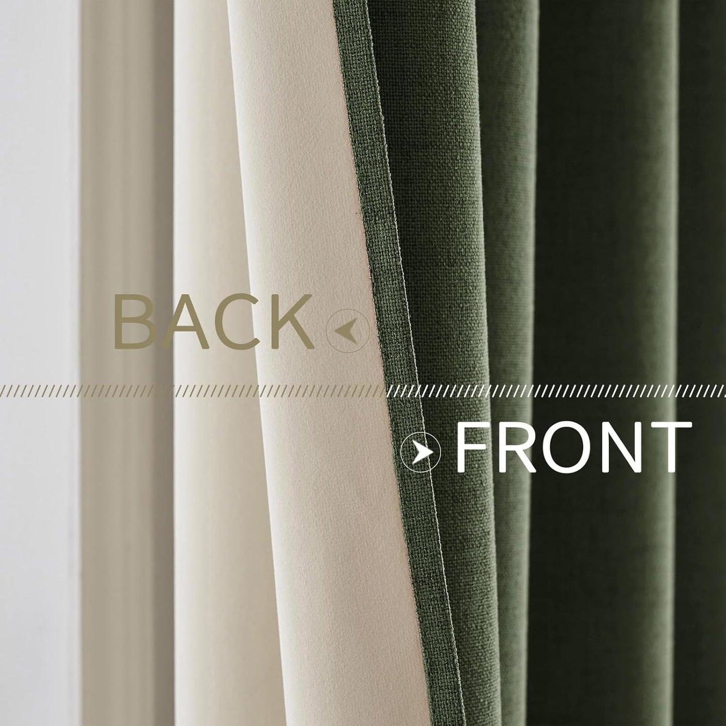 MIULEE 100% Blackout Linen Textured Curtains for Bedroom Solid Thermal Insulated Olive Green Grommet Room Darkening Curtains & Drapes Luxury Decor for Living Room Nursery 52 x 96 Inch (2 Panels)