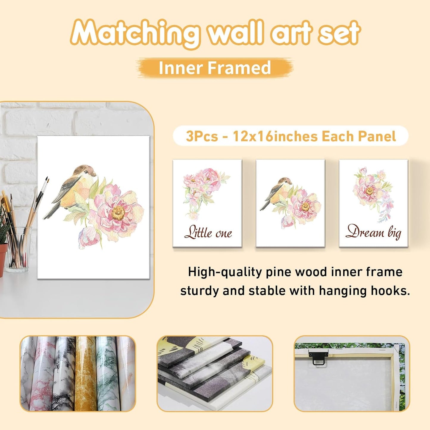 Custom Baby Bedding Set - 5 Pcs Customized Nursery Bedding Set with Name - Comfortable Double Layer Crib Sets for Girls Boys - Personalized Gifts for Infants Toddlers New Parents - Floral Bird