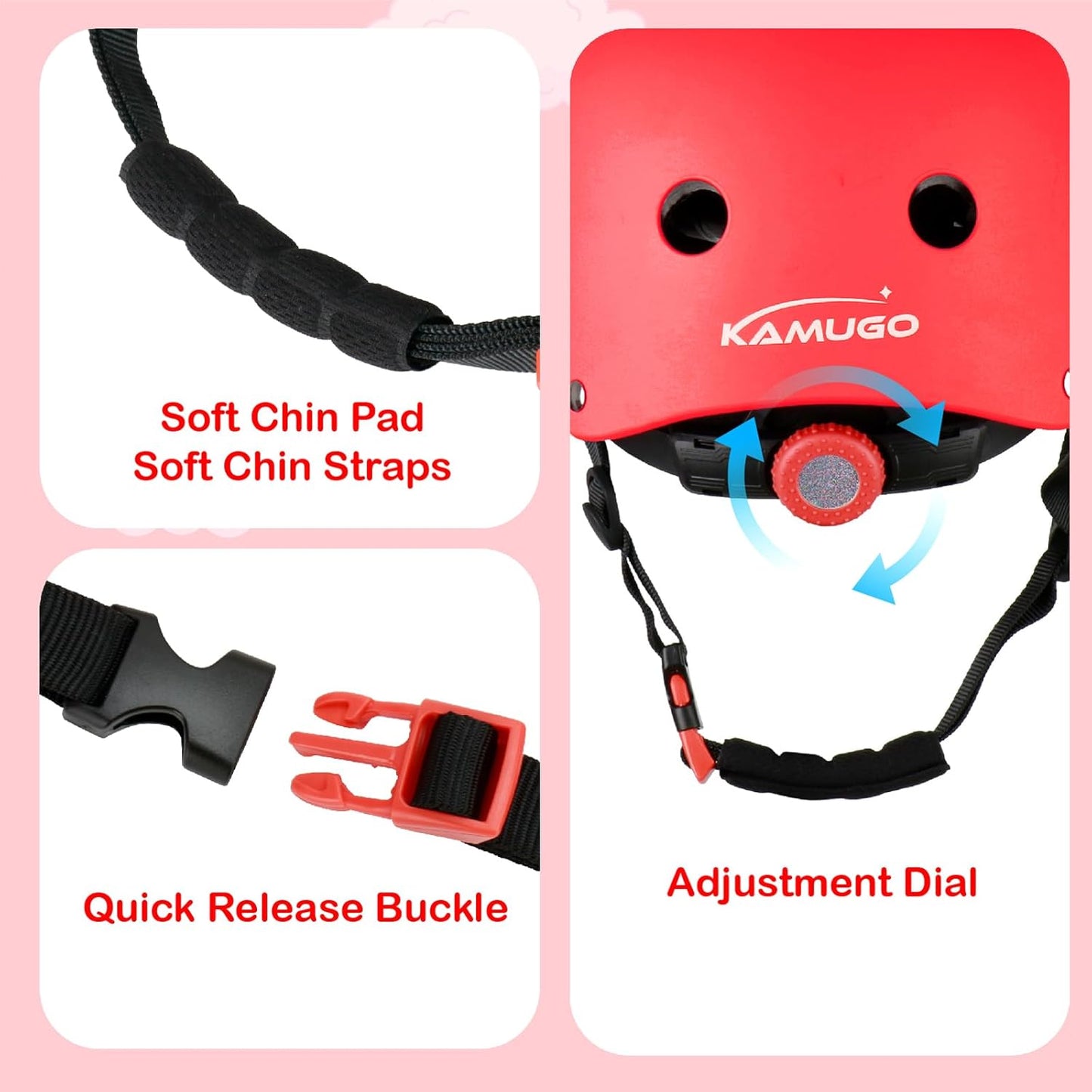 KAMUGO Kids Bike Helmet, Toddler Helmet for Ages 2-8 Boys Girls with Sports Protective Gear Set Knee Elbow Wrist Pads for Skateboard Cycling Scooter Rollerblading